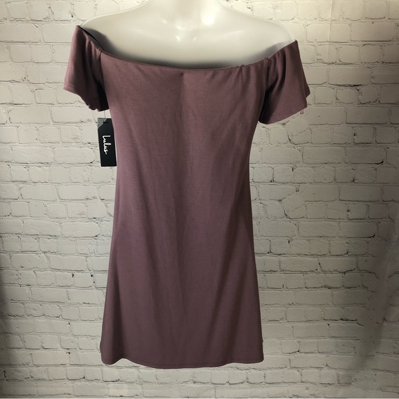 NWT - Lulu's Plum Colored Off the Shoulder Mini Dress w/ Flutter Sleeves. Size S - Picture 2 of 10